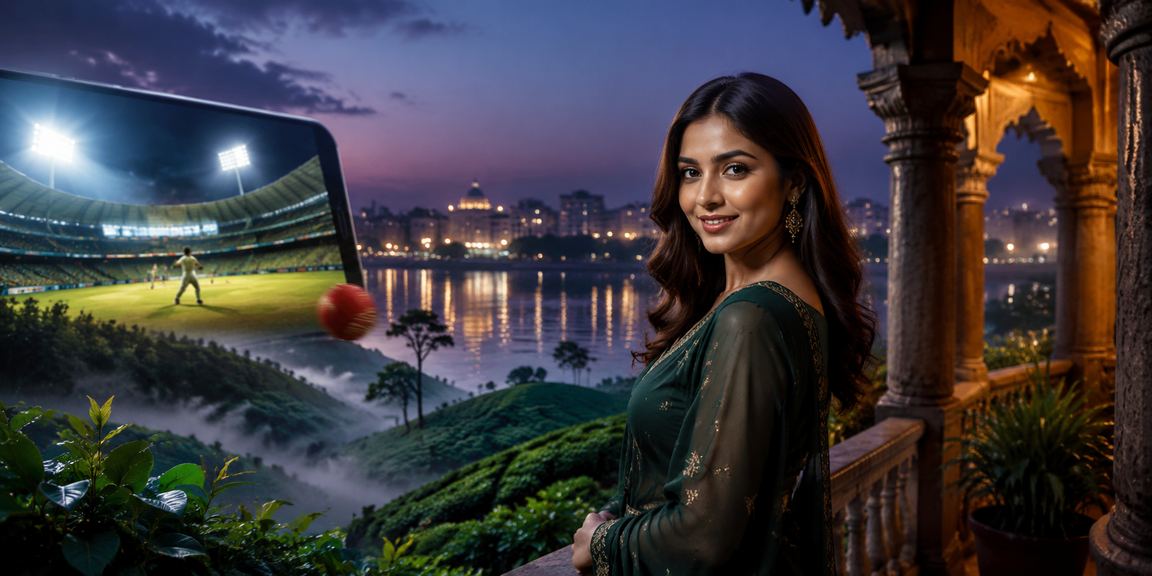 ঢাকায় চা বাগানের পটভূমিতে একজন ব্যবহারকারী মোবাইলে ক্রিকেট বেটিং করছেন
